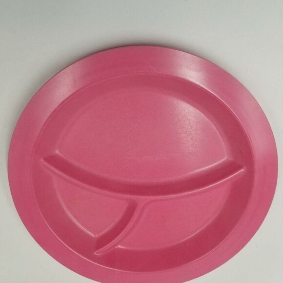 Pottery Barn Kids Plates Pink Green Melamine Divided Plate Round Sections Lot 3 - Picture 5 of 10
